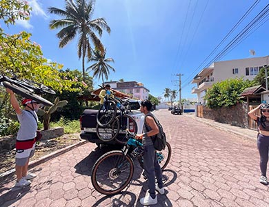 Cyclists in the Galapagos.