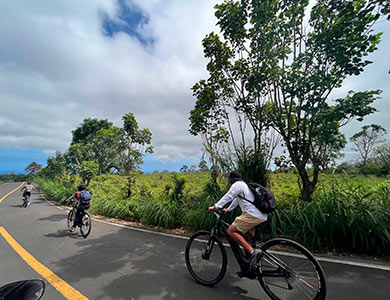 Cyclists in the Galapagos.
