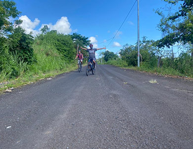 Cyclists heading to the Frontier Reserve.